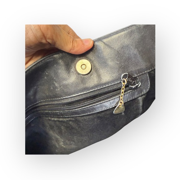 Vtg 80s Brio! Black Leather Embossed Crocodile‎ Shoulder Bag Every Day Purse - Picture 8 of 12